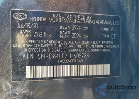 2020 Hyundai Elantra Sel из США, поврежденный, VIN 5NPD84LF2LH605789